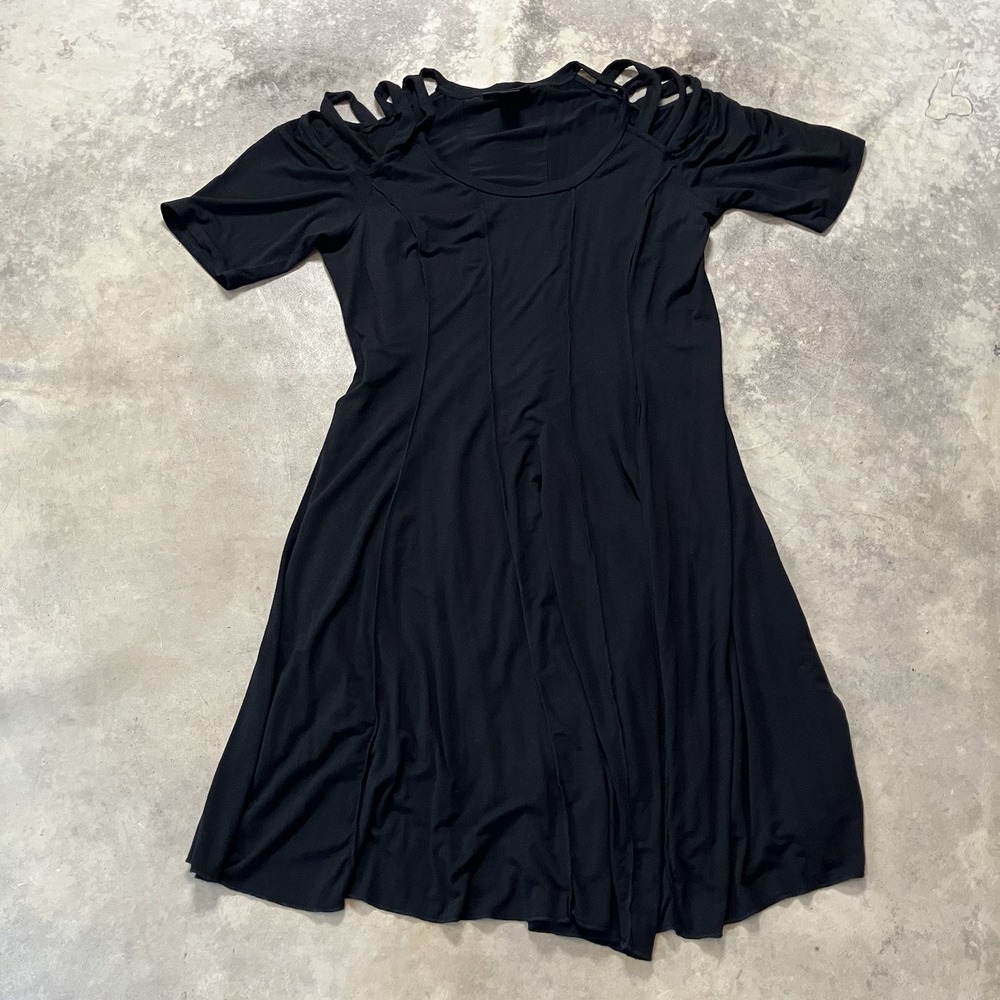 Ashley Stewart Dress Womens Plus Sz 18/20W Black Exposed Strappy Shoulder Strech